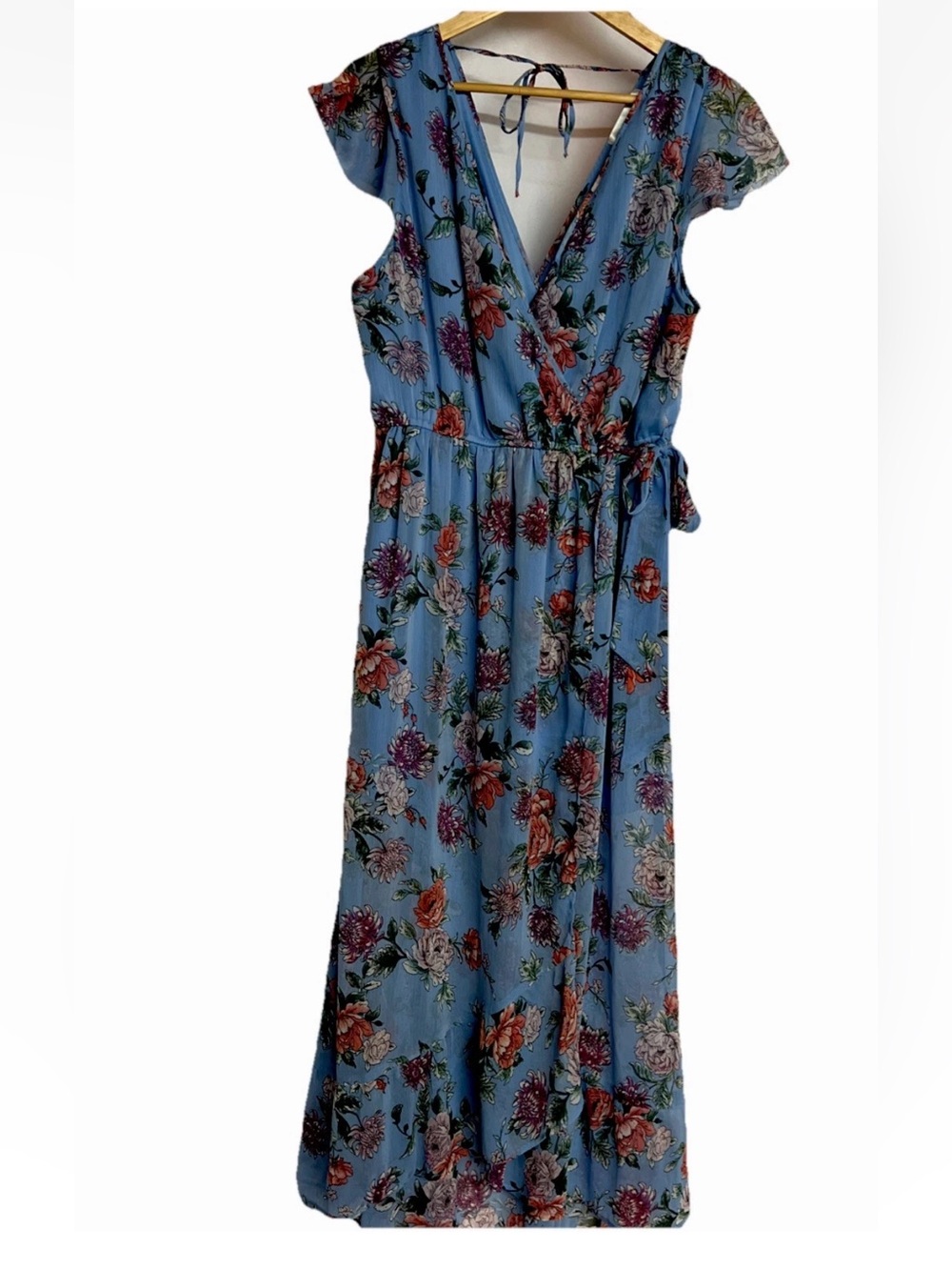 Band of Gypsies Light Blue Floral Asymmetrical Cottagecore Maxi Dress XL - Picture 7 of 16
